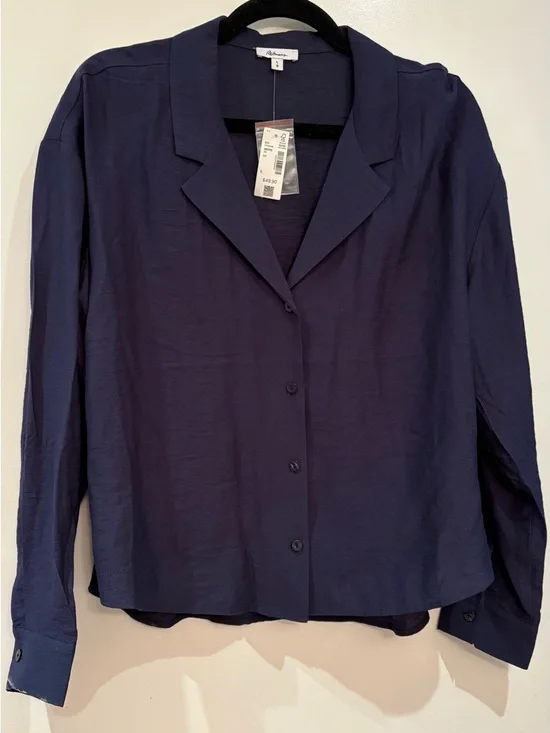 Deep Navy Button-Front Long Sleeve Blouse - Picture 1 of 3
